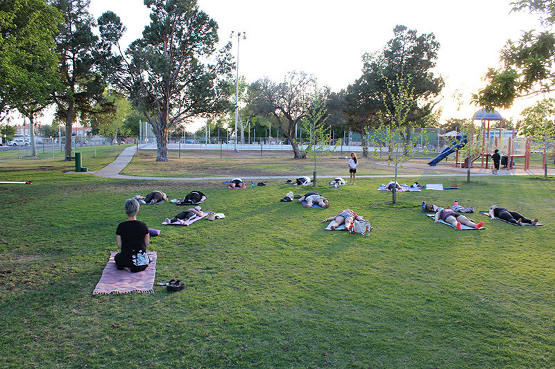 Downtown Desert Yoga practitioners outdoors