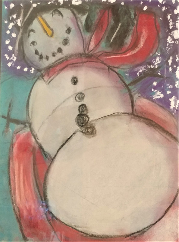 “WEEEEE! Snowmen Sledding at Night,” pastel chalk by Faith Flores, a second-grader in Cynthia Smith’s art class at Columbia Elementary School in the Las Cruces Public Schools.