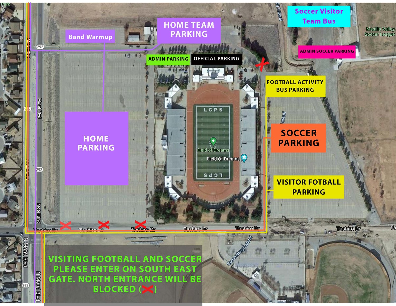 Field of Dreams parking map for games.