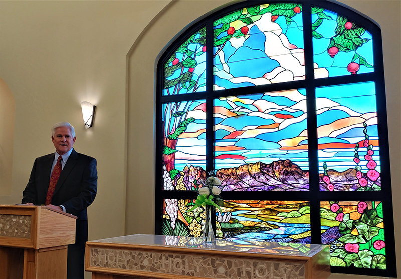 Memorial Medical Center CEO John Harris speaking at the hospital chapel’s dedication in honor of the Rev. Dr. Margaret Short in August.
