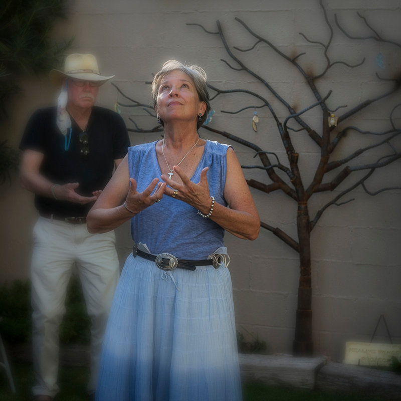 Chaplin Linda Pribble conducts a blessing of the garden at the Healing Wings project dedication held Aug. 27 in the Agave Artists’ Gallery courtyard in Mesilla.