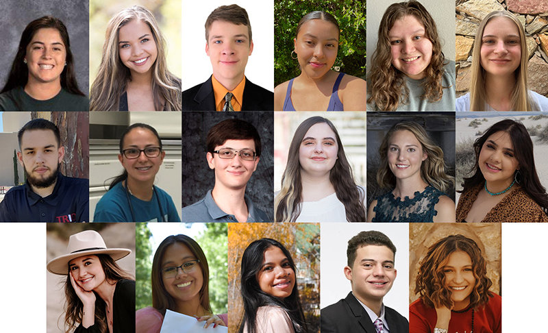 Seventeen recent high school graduates have been named to the first cohort of the Conroy Honors Scholar Program at NMSU. From top left, they are Emma L. Hernandez, Sydney Jeanne Turner, Joshua Jackson, Ashley Infante, Lauren McConaughey and Shelby Schueller; middle row from left, Zachary-Michael Wooten, Yulianna Alexandra Salas, Sevren Emanuel Jackson, Piper Smothermon, Monet Hunt and Emily Noel Gossett; and bottom row from left, Marissa Montoya, Haylee Arlenne Viramontes, Nika Michelle Calapini, Abdalrahman Ahmed Elaksher and Elida Miller.