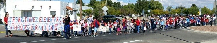 Student bands and other organizations are a fixture at the Las Cruces Veterans Day Parade.