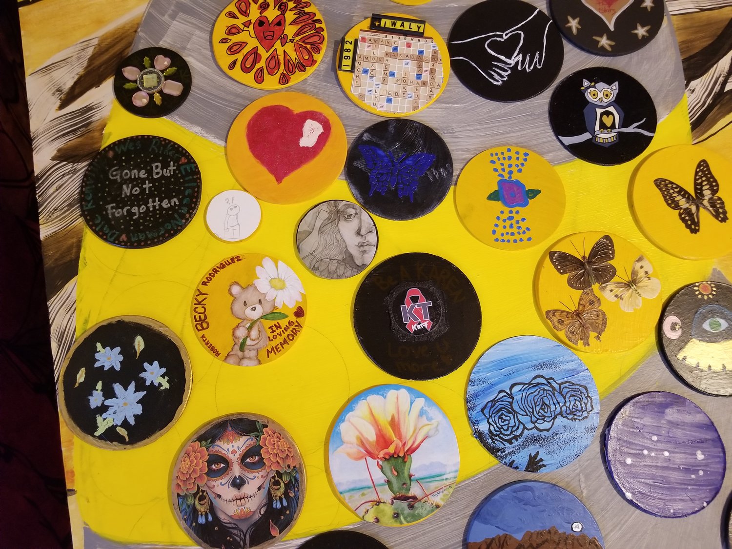Closeup of some of the “disc art” that is part of Coy Lowther’s mural at the Las Cruces Museum of Art.