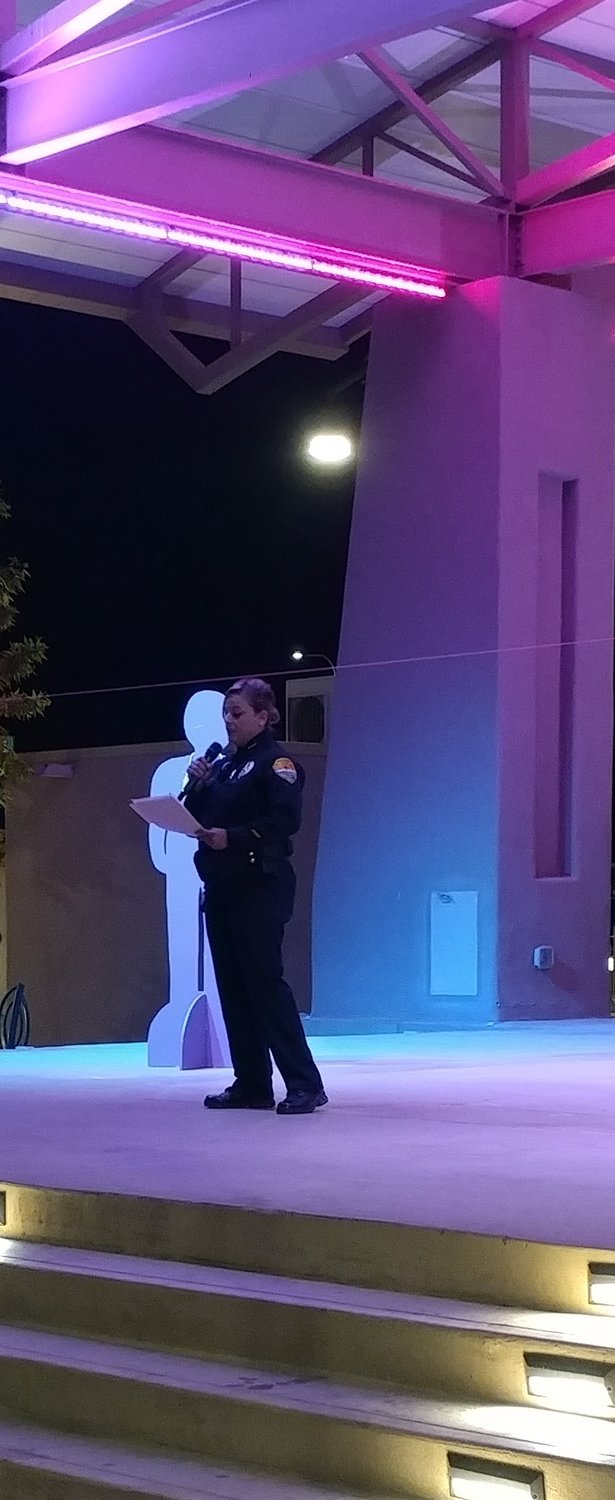 Anthony, New Mexico Chief of Police Vanessa Orduñez spoke at La Casa’s 24th annual Candlelight Vigil, held Oct. 21 at Plaza de Las Cruces.