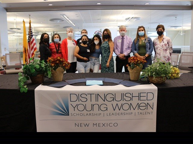 Salma Barragan is pictured sixth from the left, along with faculty/staff from Centennial High School and Las Cruces Public Schools and members of the Distinguished Young Women of New Mexico State Committee.
