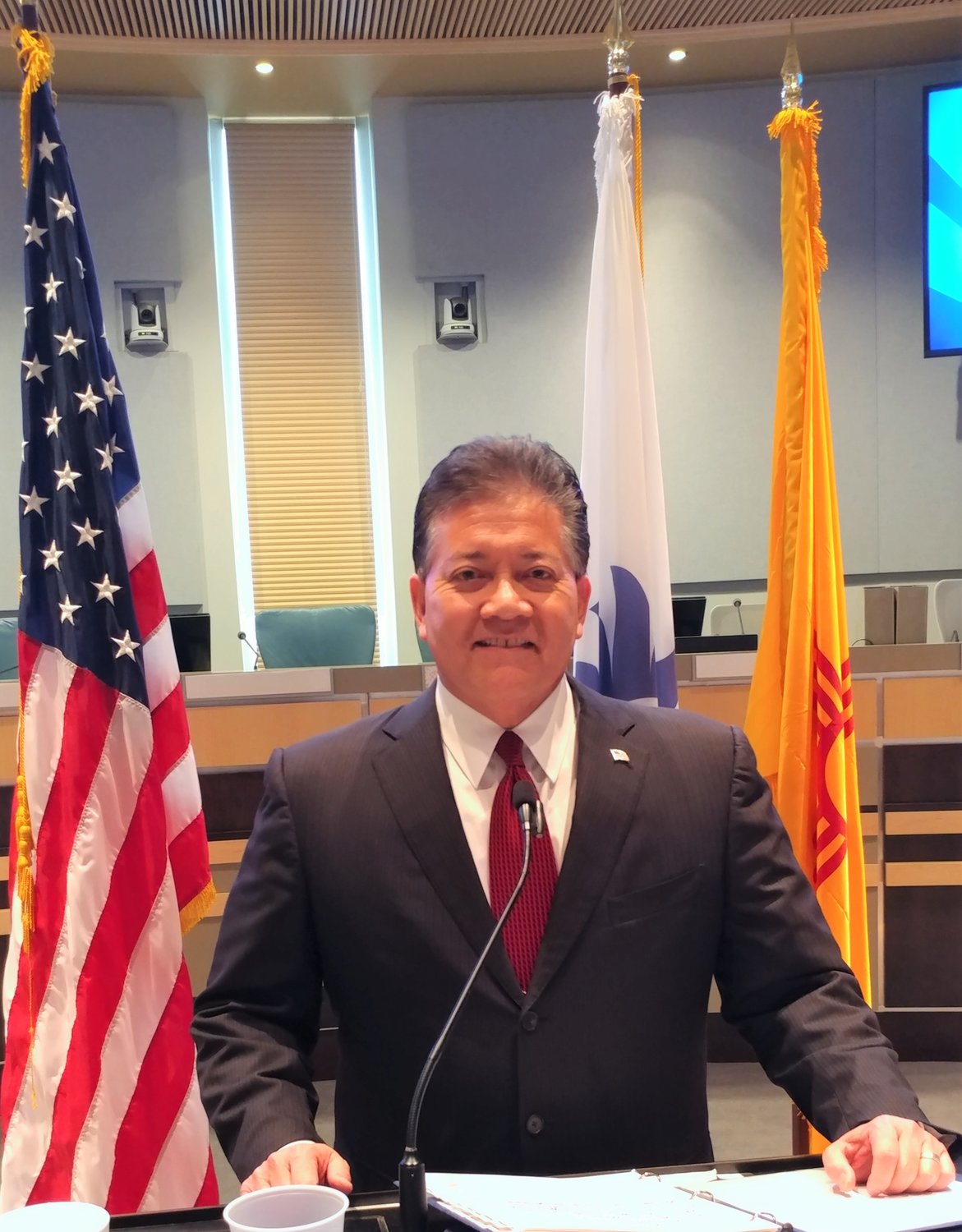 Mayor Ken Miyagishima speaking in Las Cruces City Council Chambers.