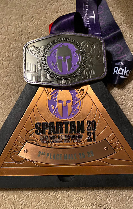 Medal won by Nathan Hidalgo for his third-place finish in the Spartan Ultra World Championships in Telluride, Colorado in October.