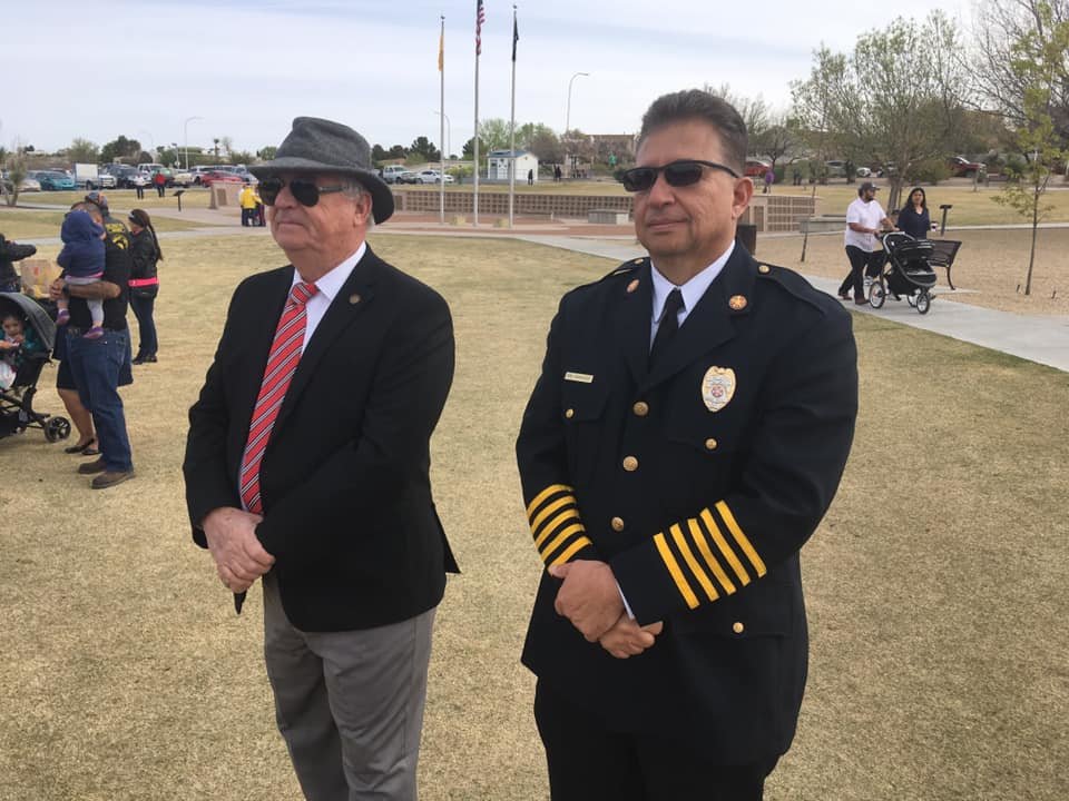 City of Las Cruces Community Development Department Director Larry Nichols, left, and Assistant City Manager Eric Enriquez, who was then the fire chief, at a 2019 event at Veterans Memorial Park.