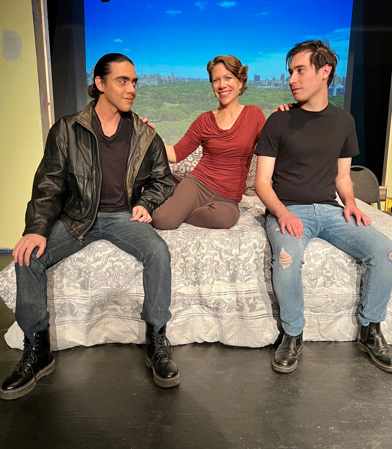 Left to right are Ryan Rox as Alex, the hustler, Nora Brown as Diane, the Hollywood agent, and Brad Martinez as Mitchell, the rising movie star, in a rehearsal of Las Cruces Community Theatre’s production of “The Little Dog Laughed,” written by Douglas Carter Beane and directed for LCCT by Norman Lewis.