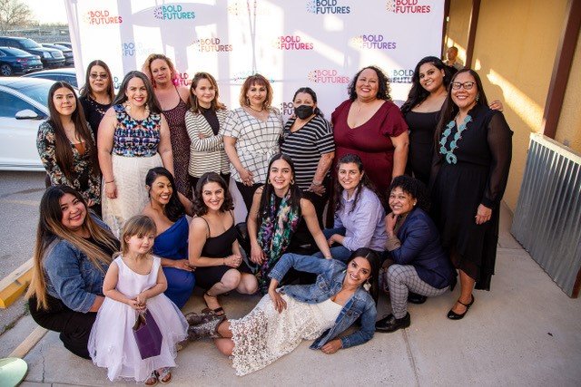 Actress Melissa Barrera poses with the women of Bold Futures who created the film “All the World is Sleeping,” Wednesday afternoon, March 2, at Salud! in Las Cruces before heading to the opening night of the film and the Las Cruces International Film Festival.