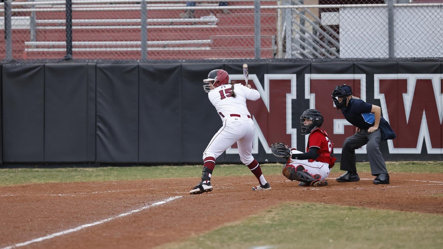 NM State's Riley Carley at the plate against Cal Baptist March 25.