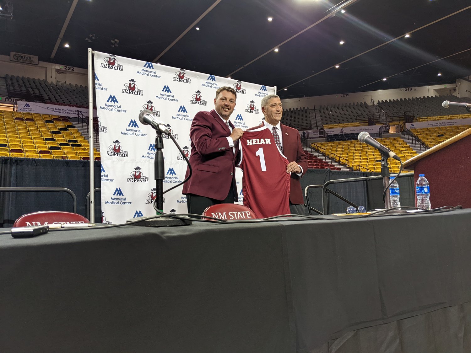 New Mexico State University men's basketball coach Greg Heiar at his introductory news conference March 28.
