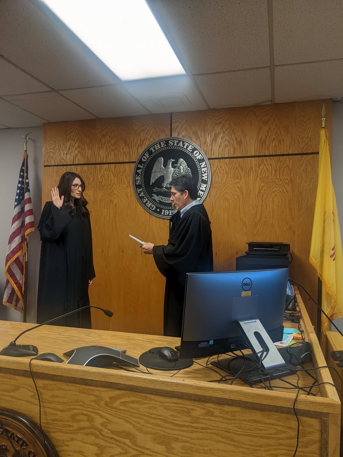 New District Judge Jessica Streeter was sworn in April 18 by Third Judicial District Chief Judge Manuel Arrieta.