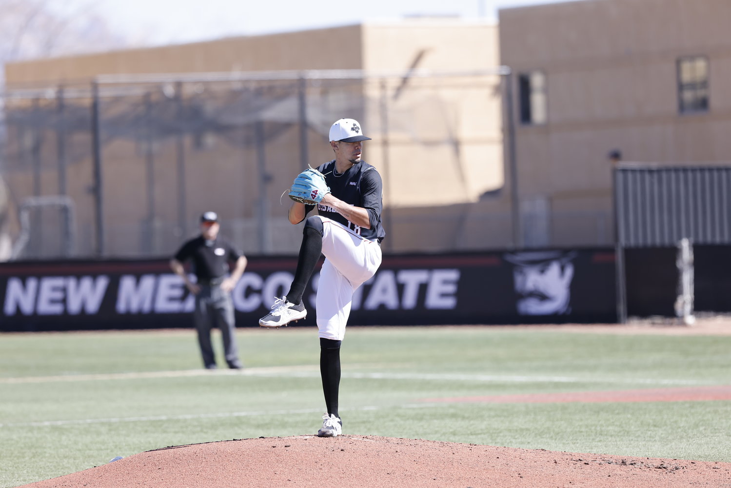 NM State's Ian Mejia on the mound from a game earlier this year.