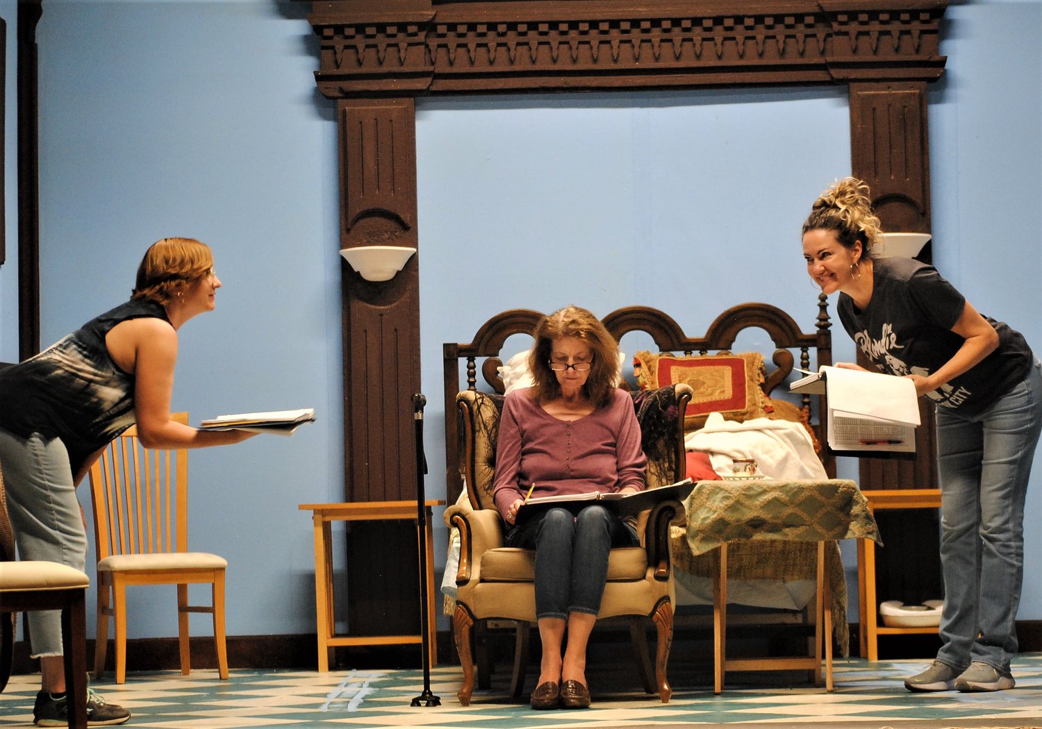 In a rehearsal of “Three Tall Women” at Las Cruces Community Theatre are, left to right, Rachel Thomas-Chapel, Deborah Storm and Annie Pennies.
