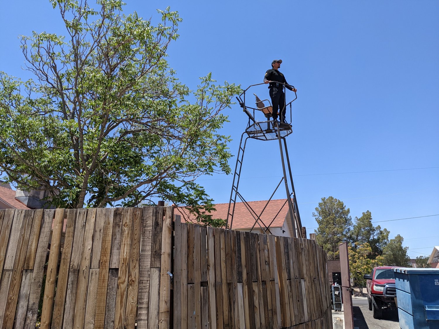 Business owner Marci Dickerson installed a 20-foot tower overlooking her parking lot at Game 1, so security has a better look at the parking lot.