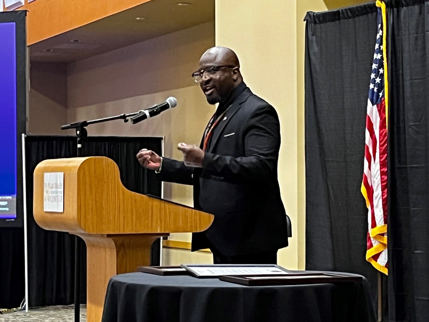 NMSU Associate Provost Patrick Turner delivering the keynote address at the Doña Ana County NAACP’s Juneteenth Banquet, held June 18 at the Las Cruces Convention Center.