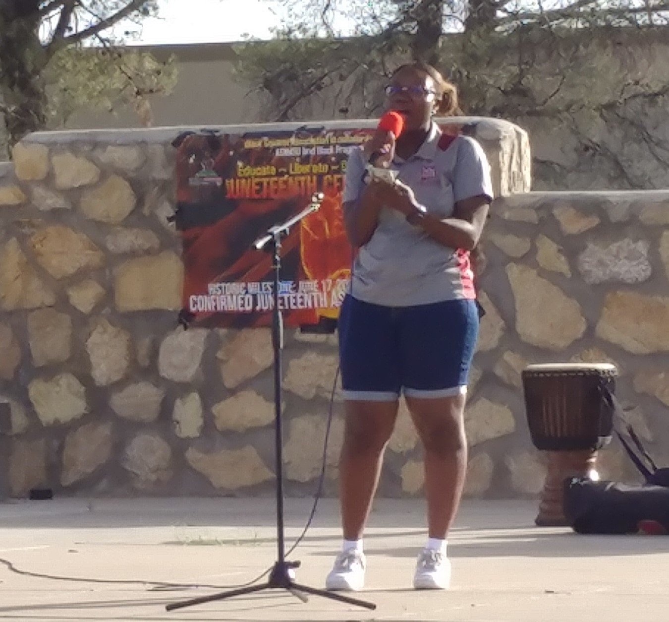 NMSU alumna Hunter Stewart singing “Lift Every Voice and Sing” at the June 17 Juneteenth celebration at NMSU.