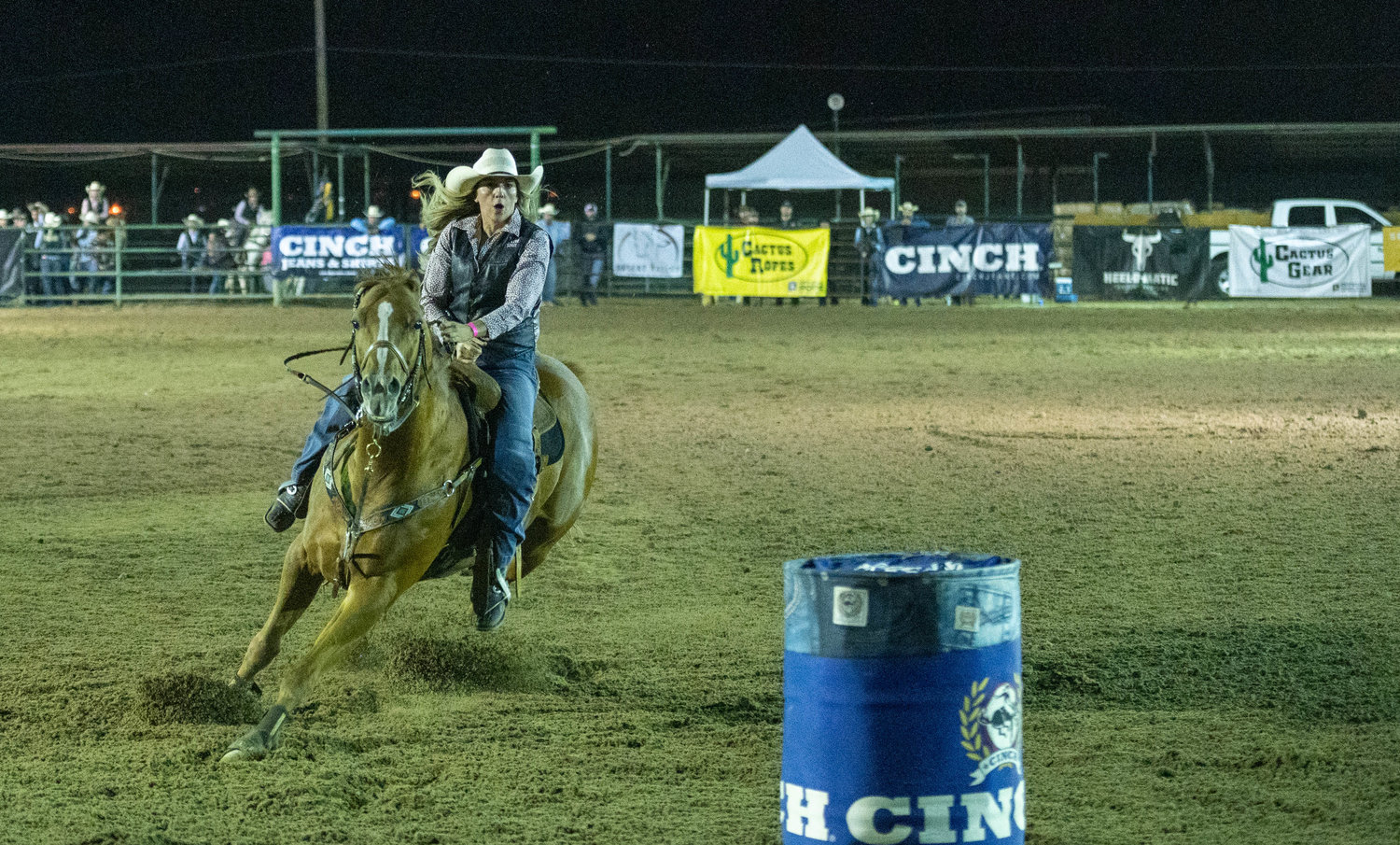 New Mexico State University student Amy Bowditch, a member of the NMSU rodeo team, runs barrels last October.