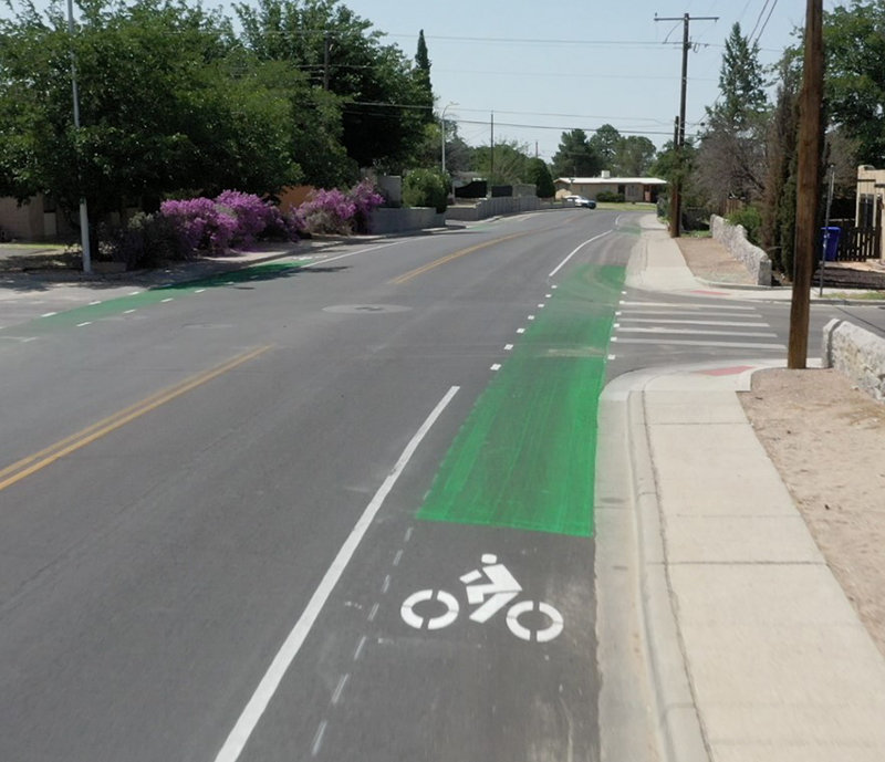 Green Cool Paint* Bicycle Lanes will be installed within existing bicycle lanes to lower surface temperatures by reflecting more of the sun’s energy to produce cooler surface temperatures on the asphalt and to better indicate bicycle lanes.