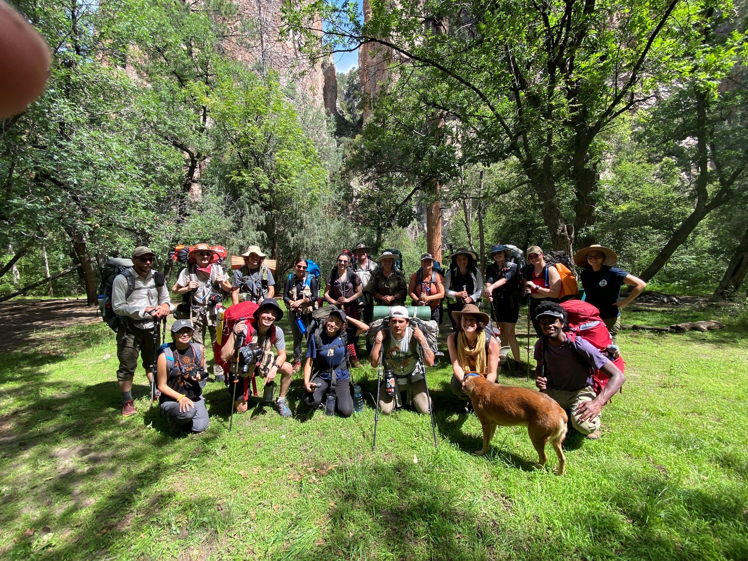 NMSU film students and Gila Film School crew in the Gila Wilderness in July.