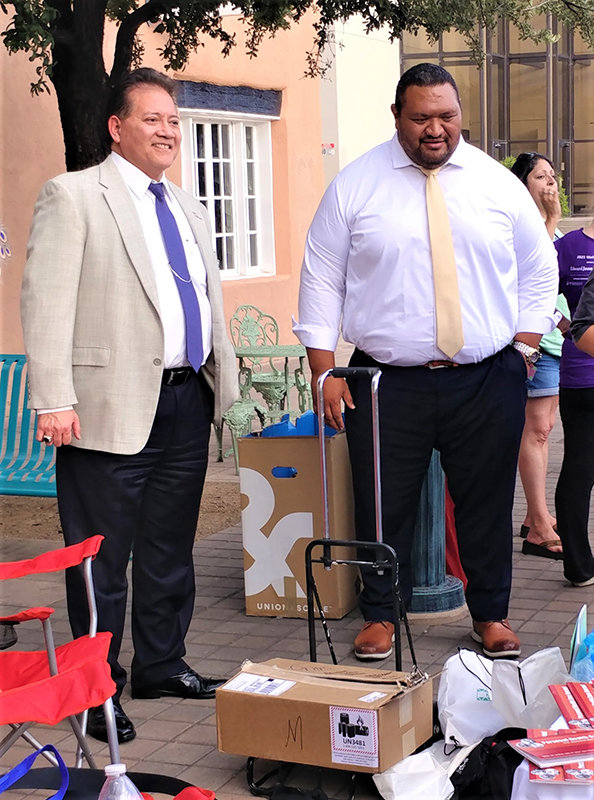 Las Cruces Mayor Ken Miyagishima, left, and City Manager Ifo Pili, at Las Cruces National Night Out, Aug. 2 on Main Street downtown.