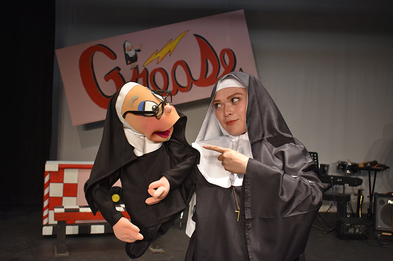 Sister Mary Amnesia (Isabella Candelaria) and Sister Annette (the puppet)