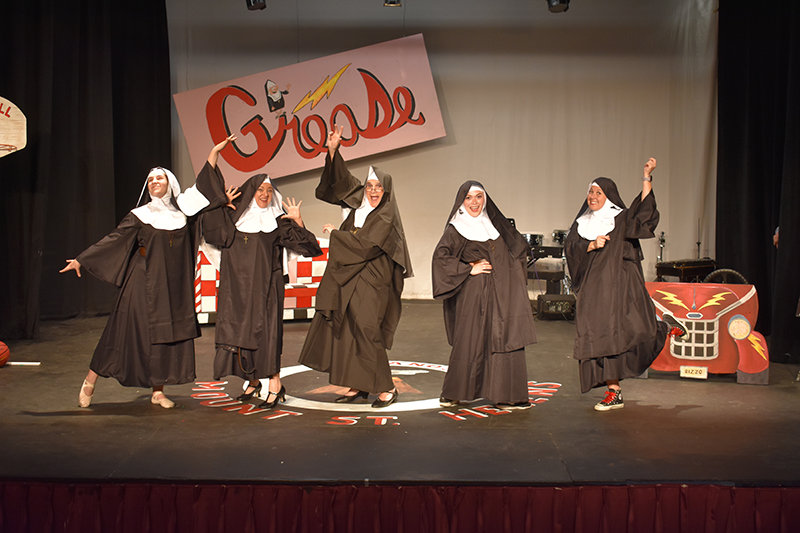 Starring in “Nunsense” are, left to right, Jada Bryant (Sister Mary Leo, the novice), Shari DuMond (Sister Mary Hubert), Judy Bethmann (Mother Superior), Isabella Candelaria (Sister Mary Amnesia) and Janet Beatty-Payne (Sister Robert Anne).