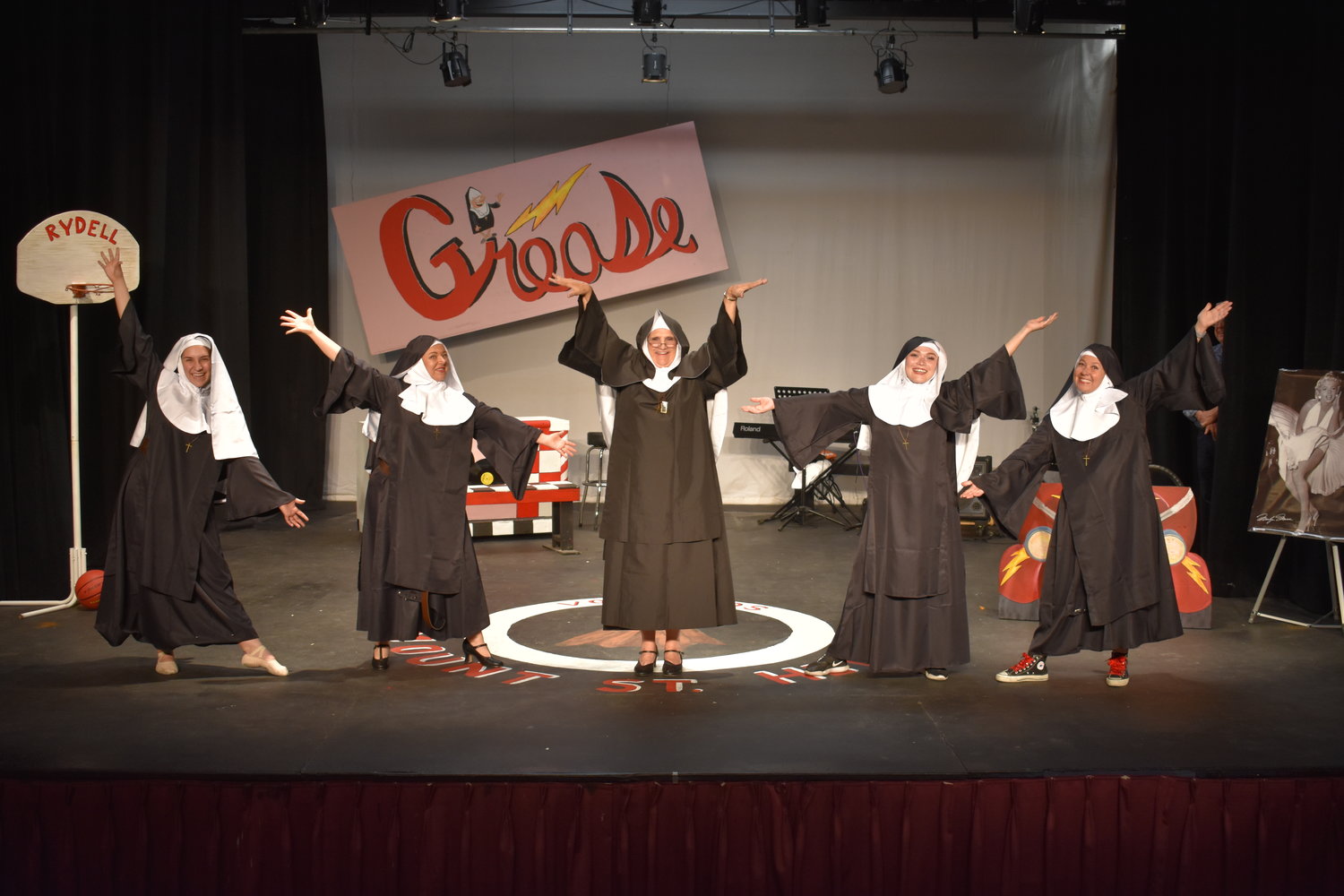 The cast of Las Cruces Community Theatre’s current production of “Nunsense” is, left to right, Jada Bryant, Shari DuMond, Judy Bethmann, Isabella Candelaria and Janet Beatty-Payne.