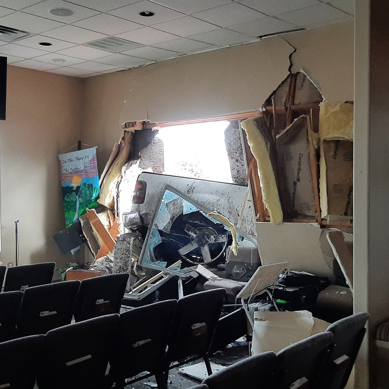 The inside of Cross of Christ Lutheran Church shortly after the Aug. 20 crash.