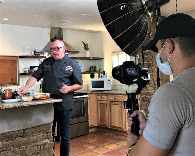 Taste the Tradition Chef Ambassador Rocky Durham prepares a dish with New Mexico ingredients for a recent recipe video shoot. The New Mexico Department of Agriculture seeks chefs to be part of its chef ambassador program, for which the deadline to apply is Oct. 10, 2022.