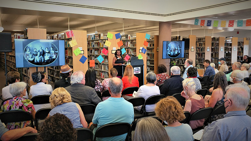 NMSU Interim Provost and Chief Academic Officer Dorothy Campbell, Ph.D., speaking at the Sept. 9 Amador Family Correspondence Digitization Project kick-off event held Sept. 9 at Zuhl Library on the NMSU campus.