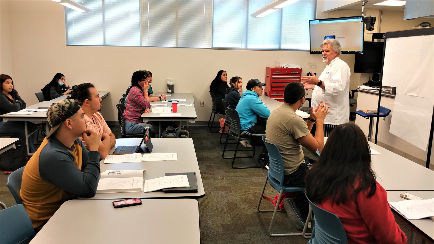 Culinary arts instructor Tom Drake in one of his classes at Doña Ana Community College.
