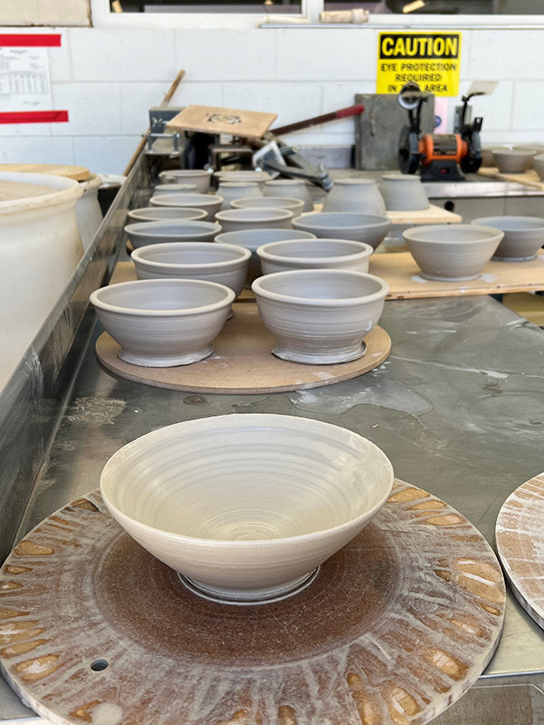 A bowl takes 1.5 pounds of clay. These bowls will go through two firings before they are finished and ready for the 2022 Empty Bowls of Las Cruces event.