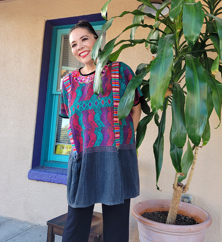 Lisa Arenibas is wearing a Maya huipil from Guatemala.