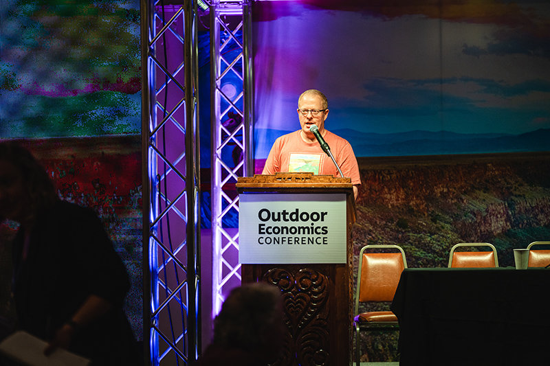 Sen. Jeff Steinborn addresses the Outdoor Economics Conference in Taos Oct. 5-7.