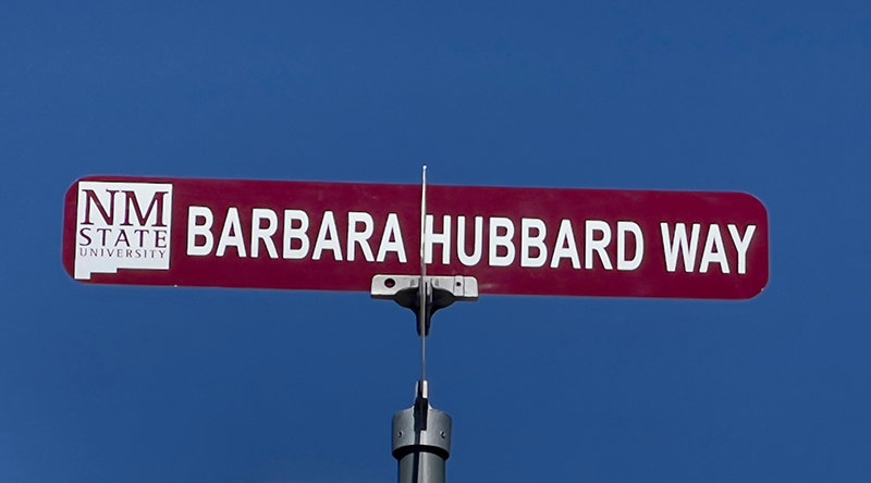 New Mexico State University is honoring Barbara “Mother” Hubbard for her commitment to NMSU and the Las Cruces community by naming an access road north of the Pan American Center, where she spent most of her career, Barbara Hubbard Way in honor of her 95th birthday.