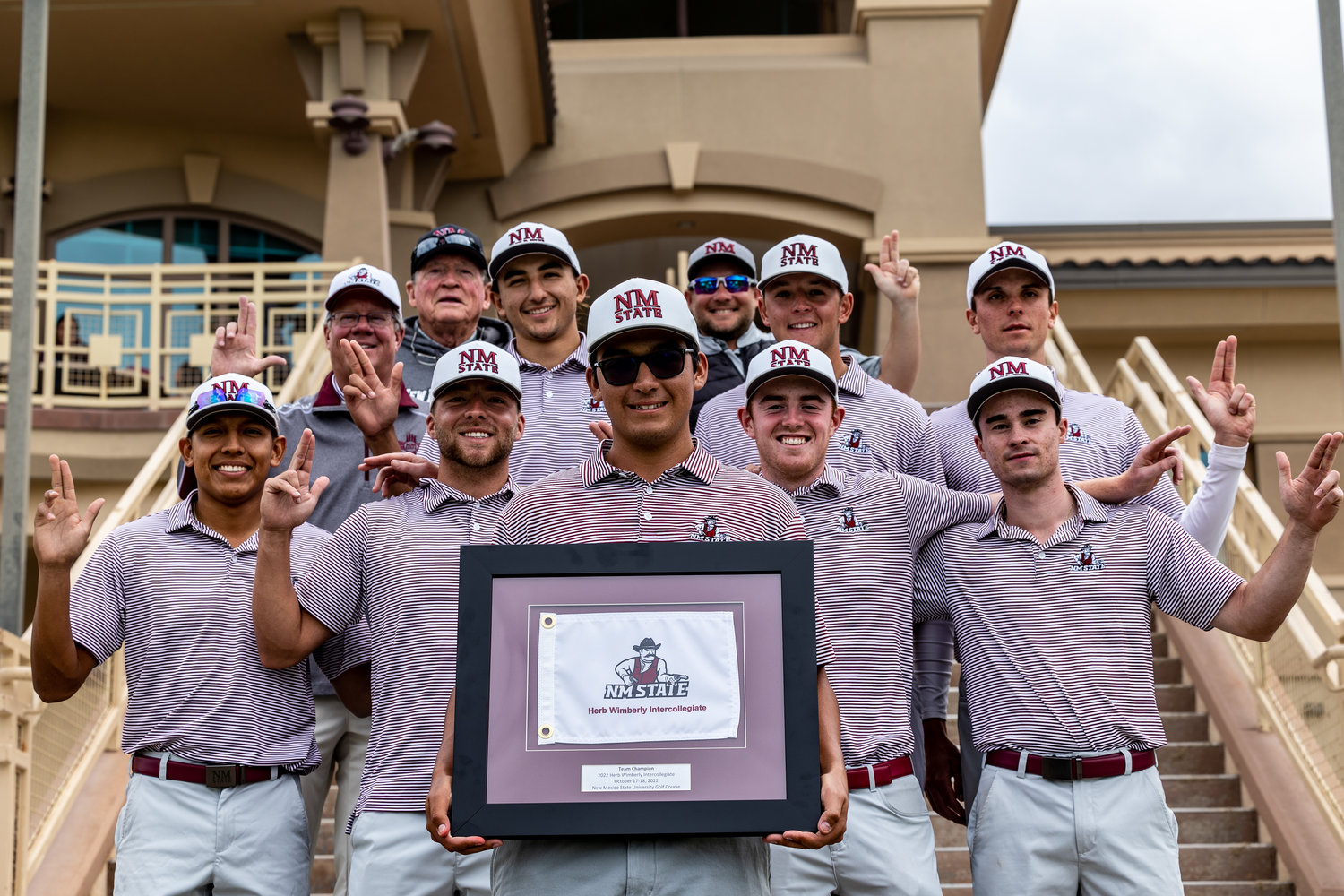For the third straight year, NM State men's golf claimed the Herb Wimberly Intercollegiate championship played Oct. 17-18 at the NMSU Golf Course in Las Cruces. The Aggies cruised to victory, winning by 20 strokes over second-place finishers Seattle U and Weber State. Shooting a 198 throughout the tournament, Garrison Smith broke the NM State record for the lowest 54-hole score, running away with the individual title, shooting 15-under par. In the final round, Smith carded six birdies without a single bogey to go six-under.