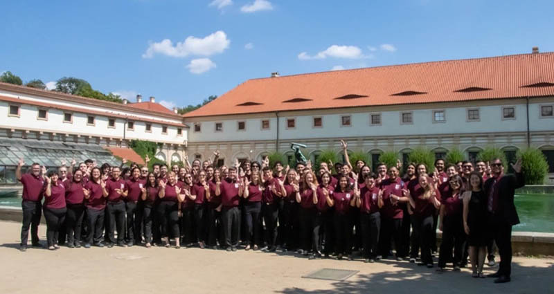 NMSU Band students celebrate their summer 2022 trip abroad, which included concert performances in front of Czech audiences.