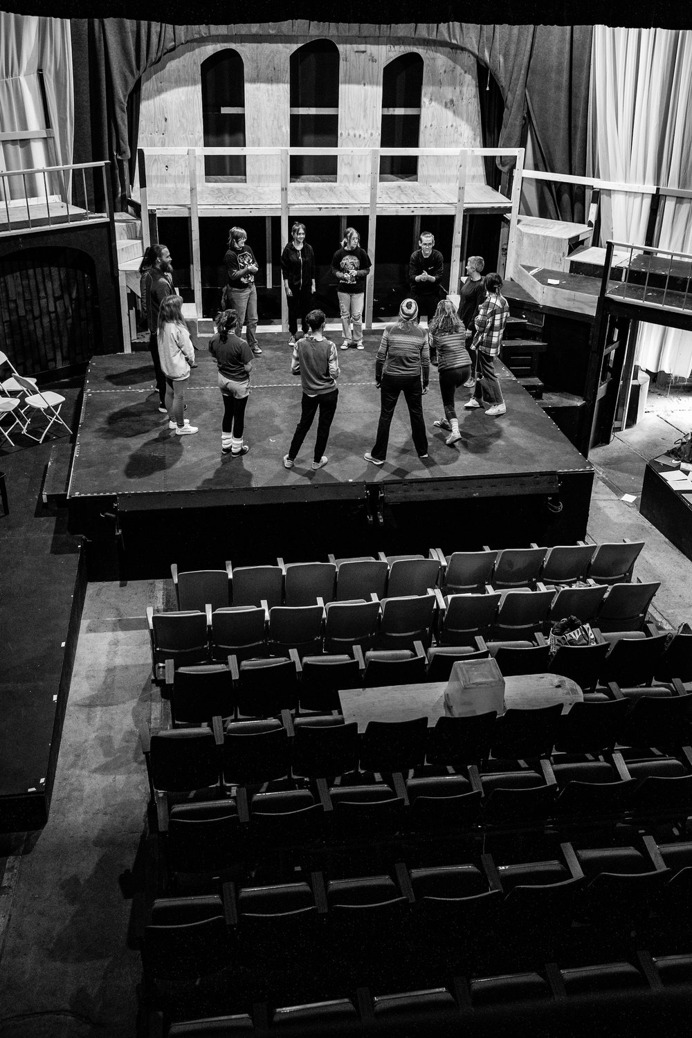 The cast of Romeo and Juliet in rehearsal at El Sol Theater.