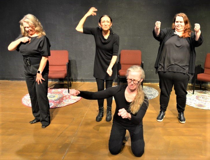 From Black Box Theatre’s production of “Love, Loss and What I Wore” are, left to right, Nancy Clein Tafoya, Debbie Jo Felix, Karen Buerdsell (kneeling) and Autumn Gieb.
