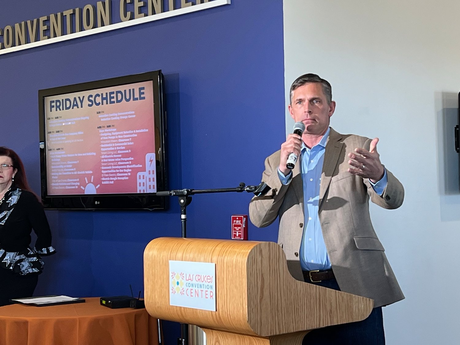 U.S. Sen. Martin Heinrich speaks about the benefits of electric living for a ribbon cutting at the PowerUP expo held Friday and Saturday, Jan. 20-21 at the Las Cruces Convention Center.