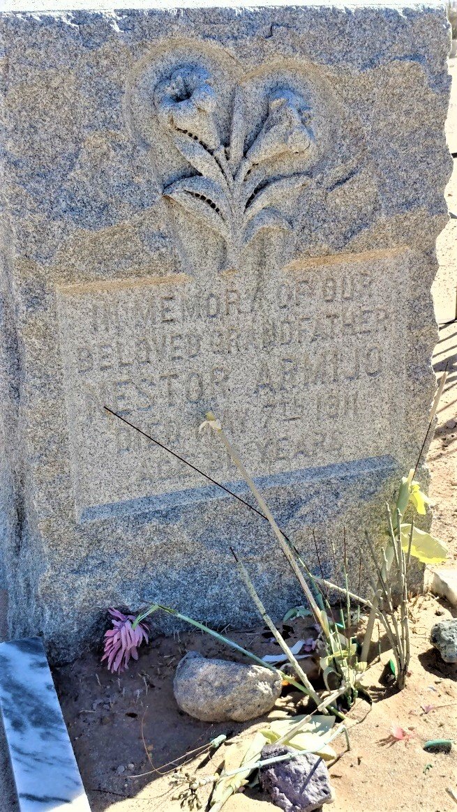 Nestor Armijo’s gravestone in San Jose Cemetery.