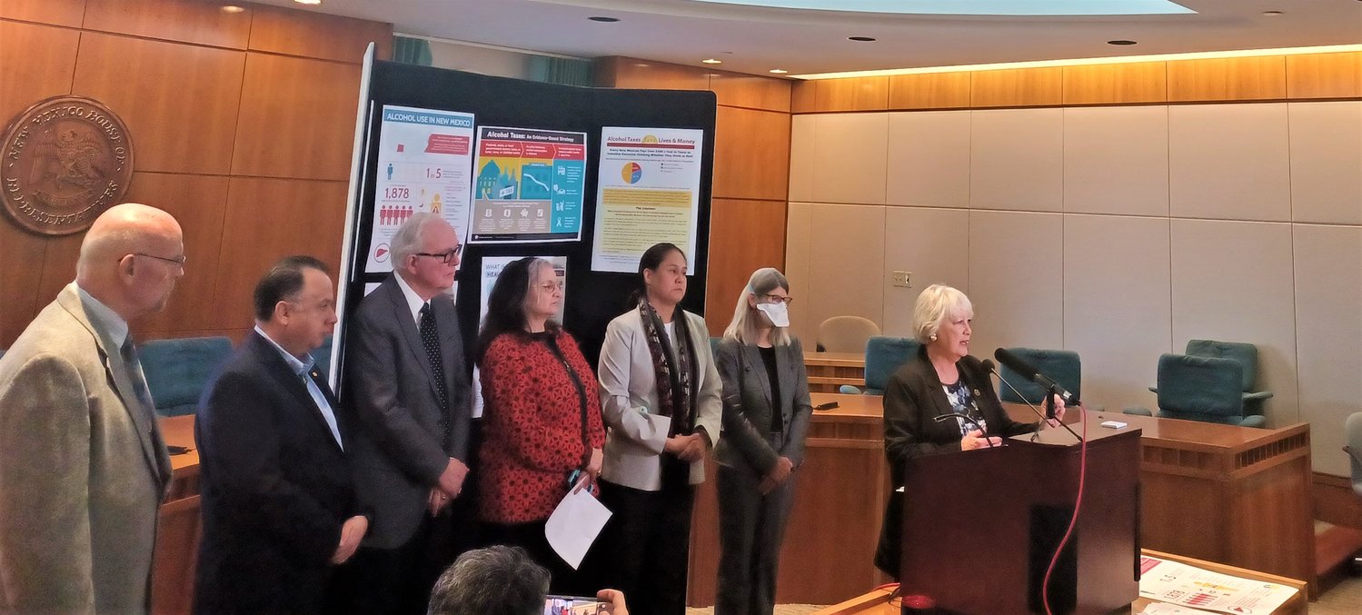 State Rep. Joanne Ferrary, D-Doña Ana, speaks at a Feb. 10 news conference in Santa Fe, where she was joined by other members of the legislature and health experts.