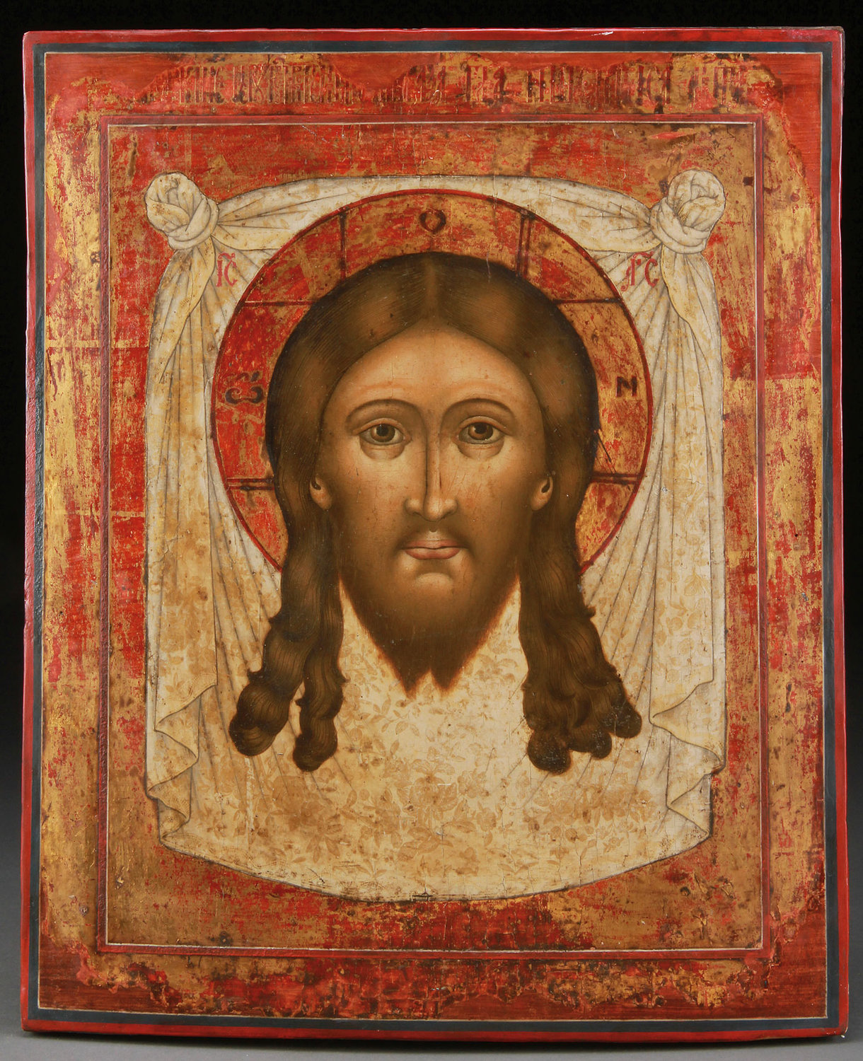 The Image Not Made by Hands, 1800s, anonymous artist, egg tempera on wood, 16 inches x 8.5 inches x 1.5 inches.