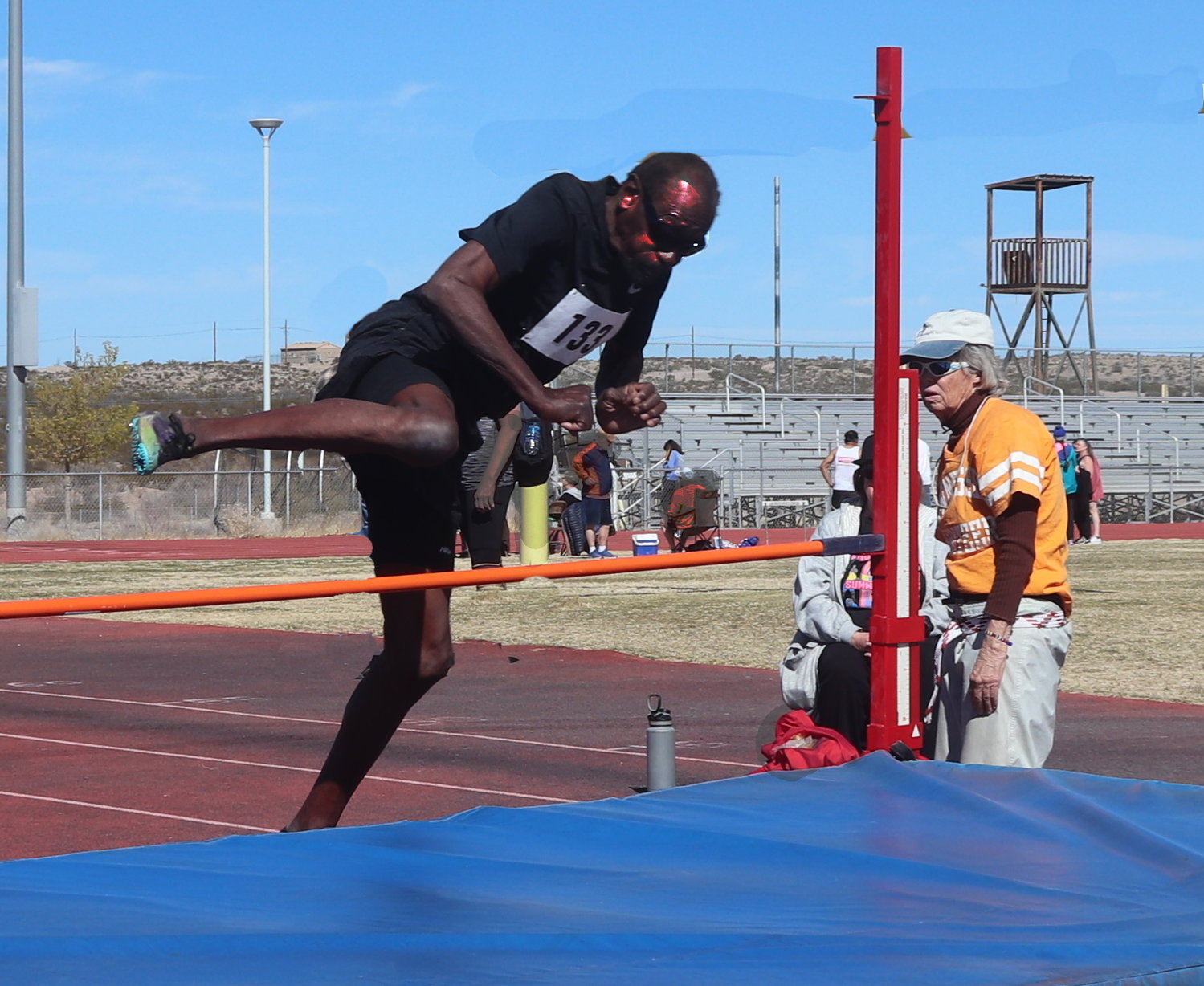 Eugene Pettes won first place in the high jump during Doña Ana County Senior Olympics competition April 1 at Centennial High School.