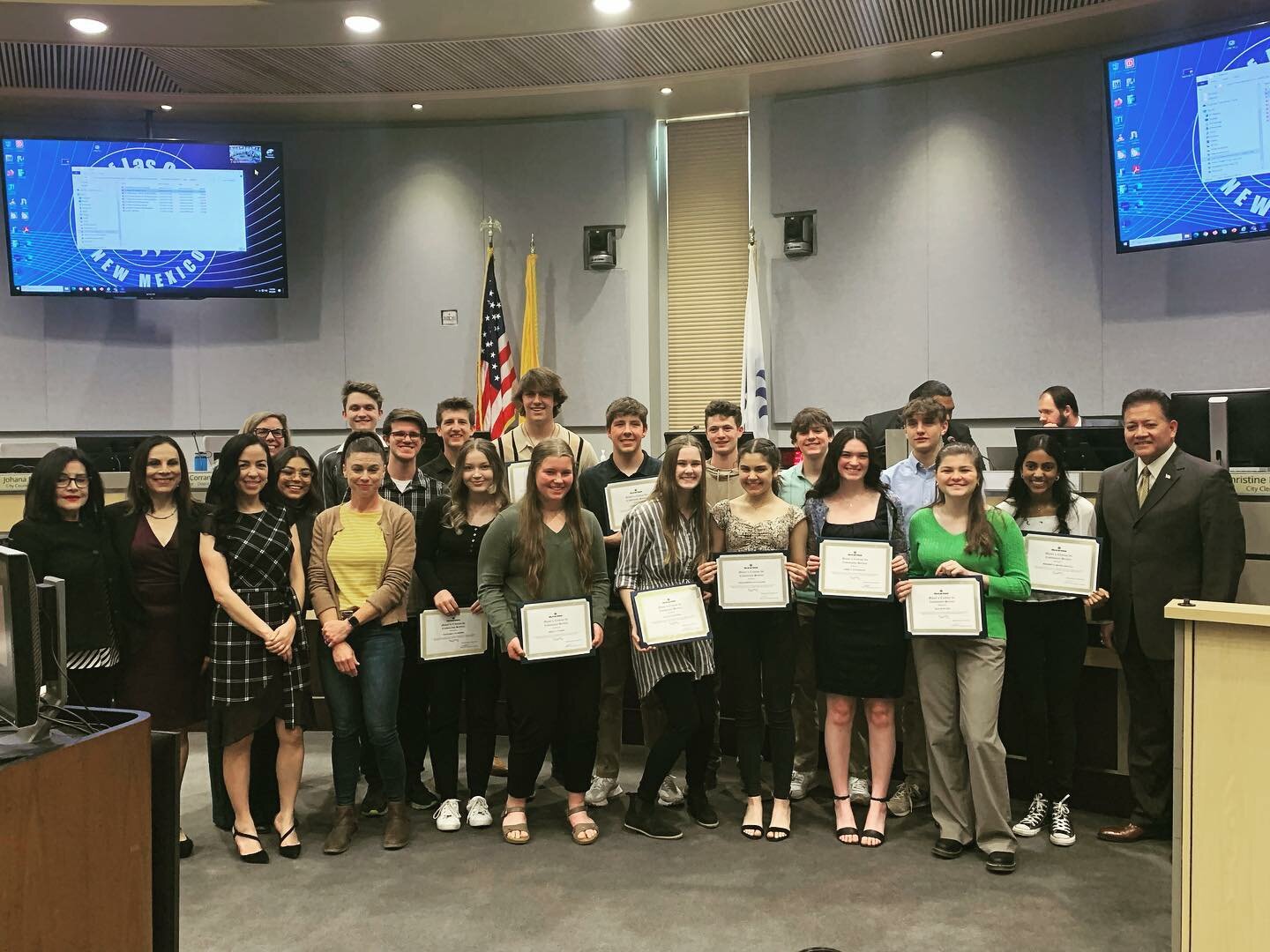 Students inolved with the HandinHand organization, which they started, are recognized at a recent Las Cruces City Council meeting for their work helping children.