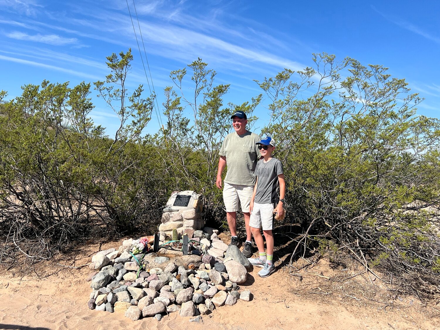 Lawman Pat Garrett’s grandson, Scott Davis, and great-great-grandson, Owen Davis, 12, went to the site of his death Aug. 2 to pay their respects.