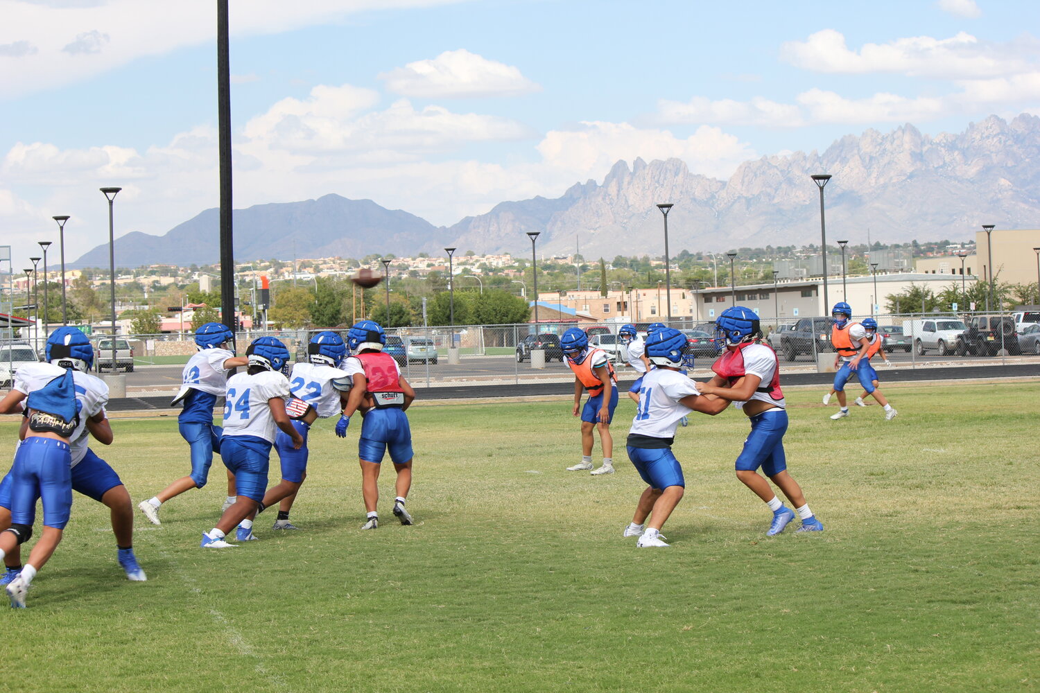 Las Cruces High School practiced Monday, Aug. 14, in preparation for their opening game 7 p.m. Friday, Aug. 19, at the Field of Dreams against Volcano Vista. LCHS had a rare down year last year, finishing 2-7, but 8th-year Head Coach Mark Lopez is hoping the Bulldawgs return to the form of 2021, when they made the state semifinals. The Bulldawgs are ranked No. 8 in Class 6A heading into the season. The annual LCHS-Mayfield rivalry game this year is 7 p.m. Friday, Sept. 15, and District 6A-3/4 play begins the following week on Sept. 22.